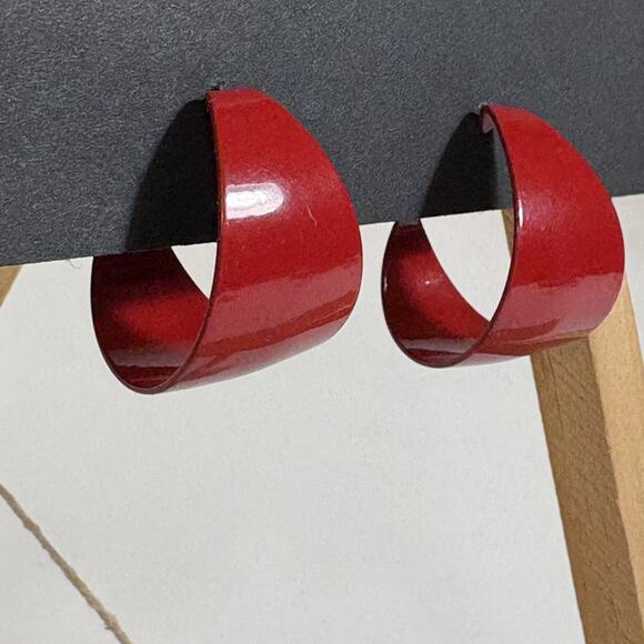Red Enamel Vintage Hoop Earrings, 1980s Pierced Studs Hoops Statement Patriotic - Picture 1 of 9